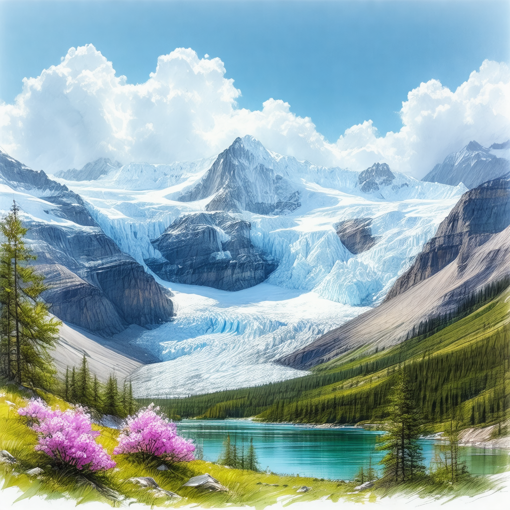 Beautiful mountain landscape with a large body of water, ...