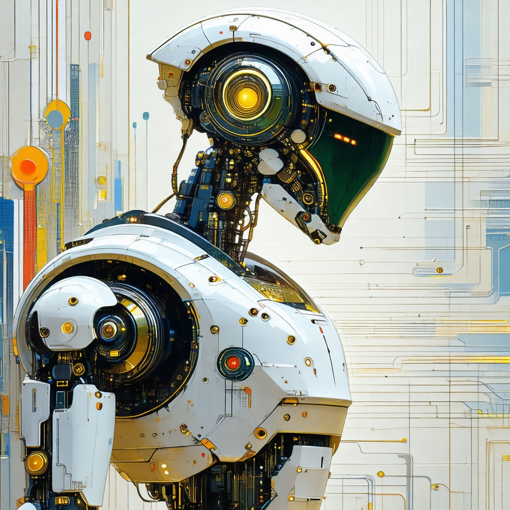 Futuristic robot with a white and gold color scheme