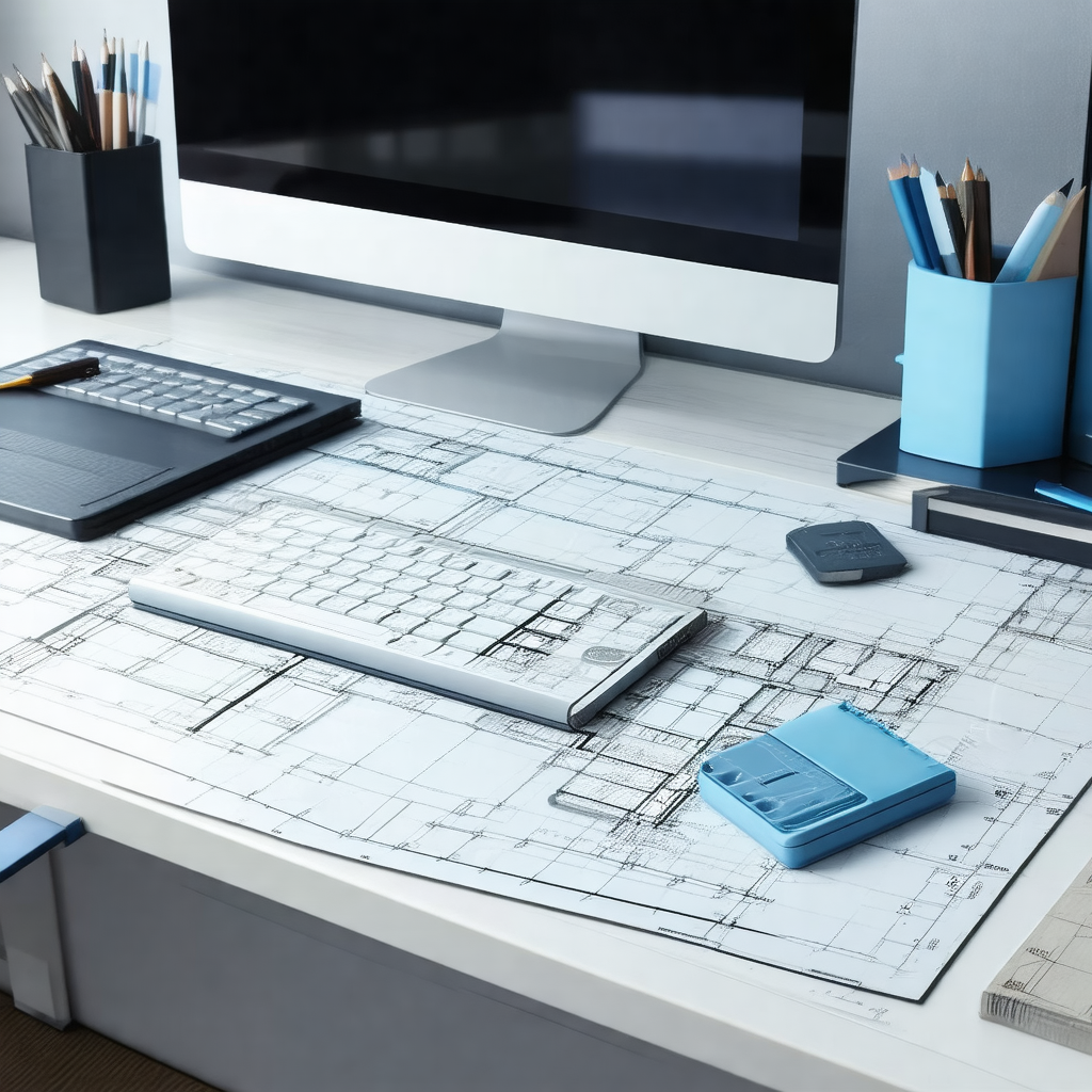 Desk with a computer monitor, keyboard, and mouse on it