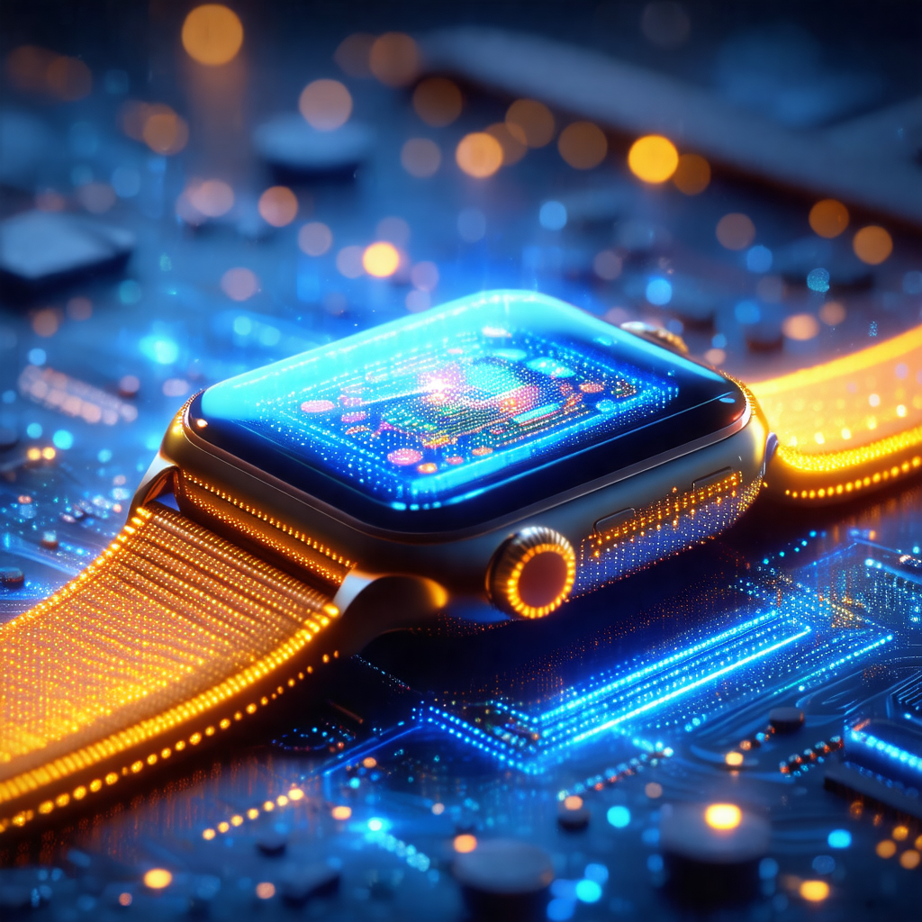 Close-up of a smart watch on a blue background