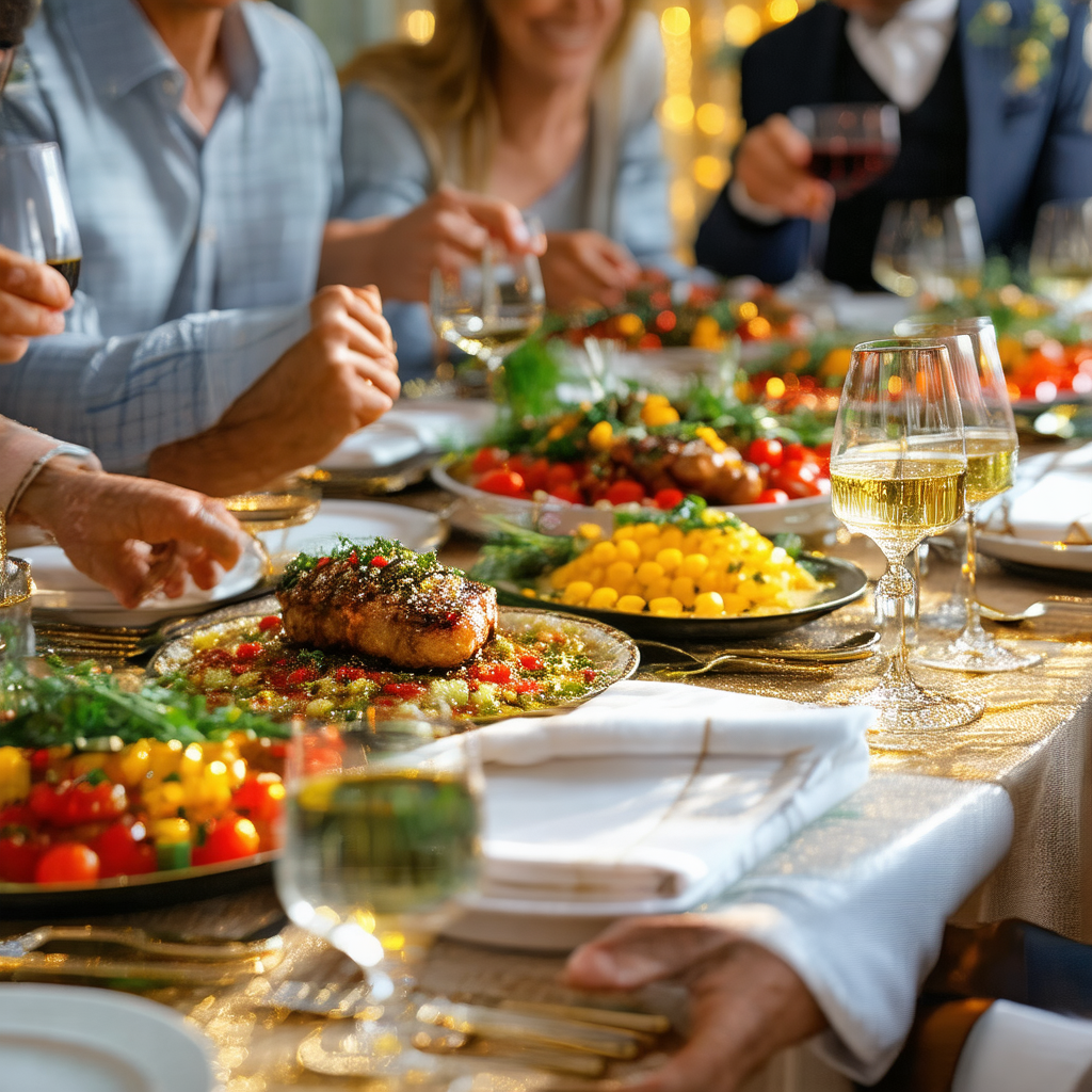 Group of people gathered around a dining table, enjoying ...