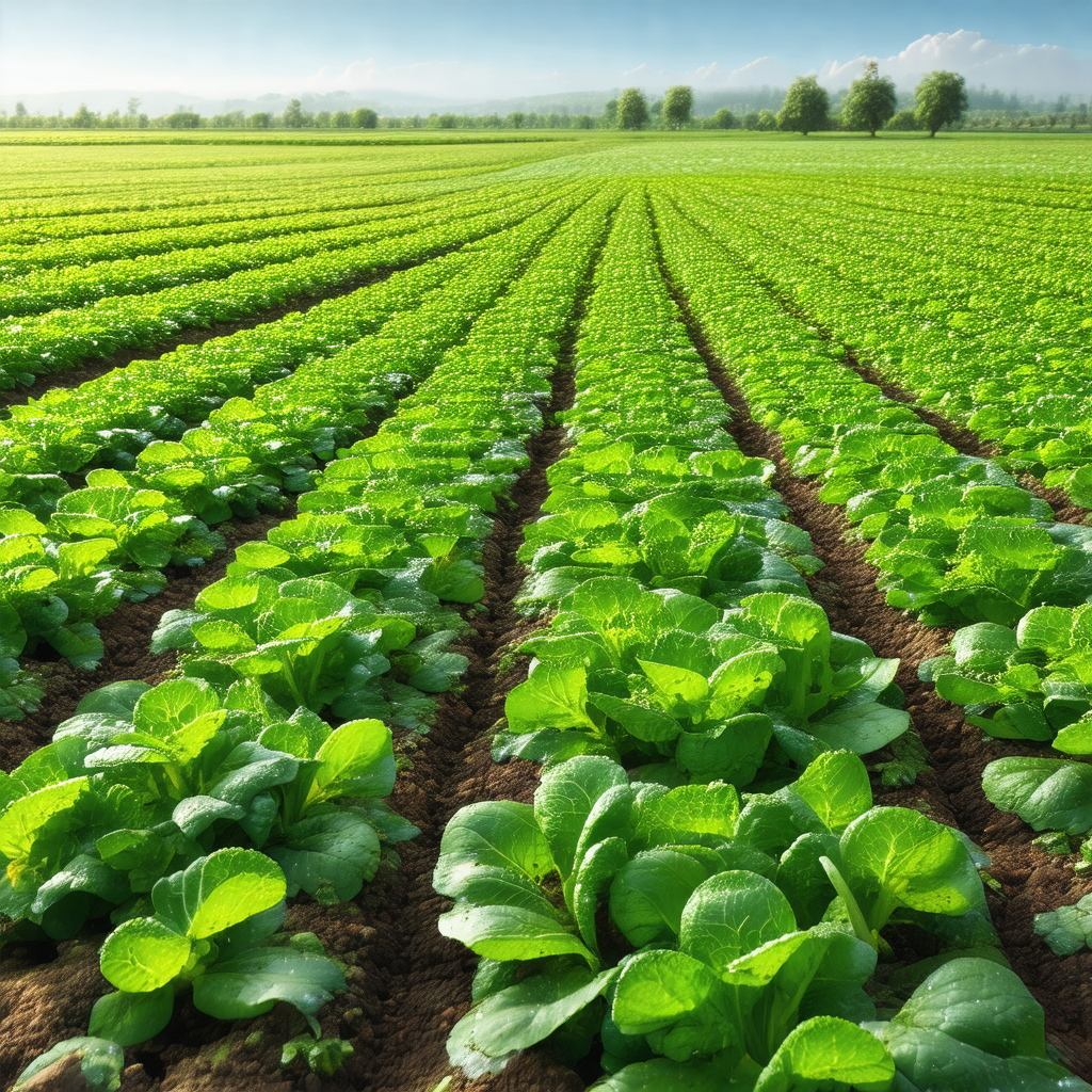Large, lush green field filled with a variety of leafy gr...