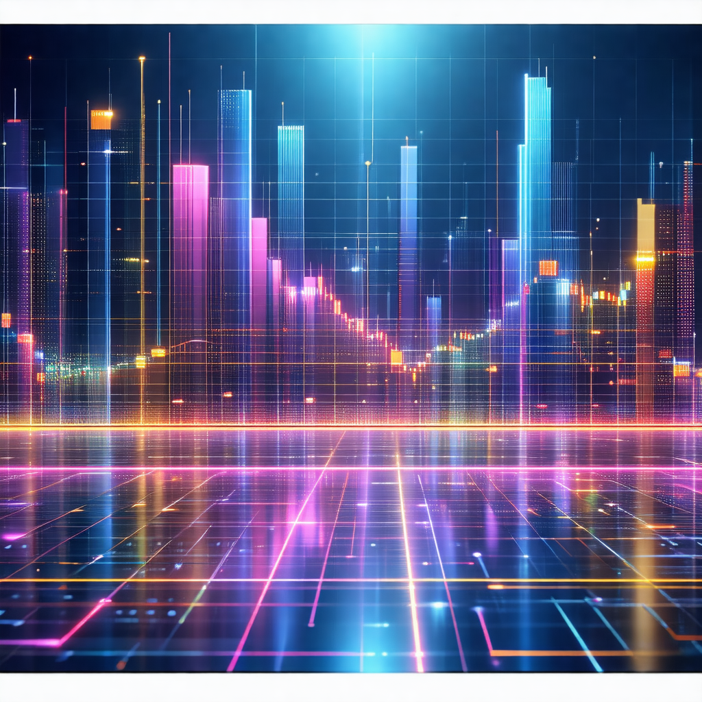 Futuristic, colorful, and abstract representation of a city