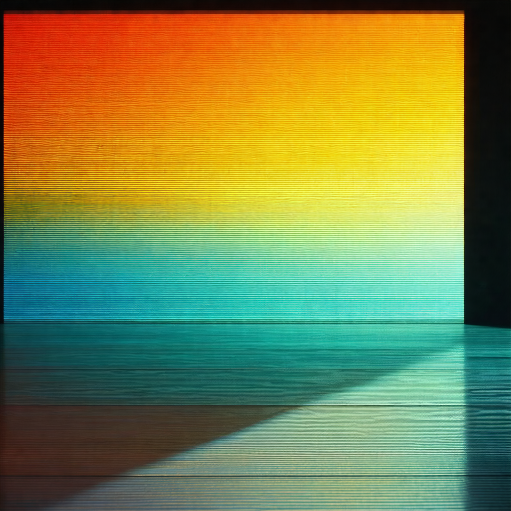 Large, colorful painting of a sunset