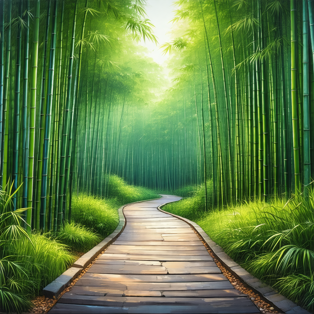 Pathway surrounded by a lush green forest filled with tal...