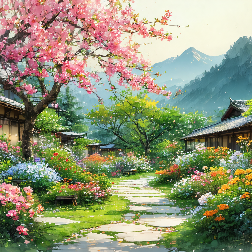 Beautiful garden with a pathway leading through it