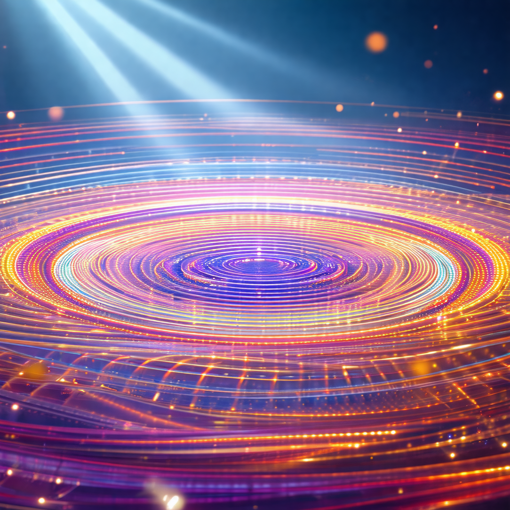 Brightly lit, colorful circle with a purple hue