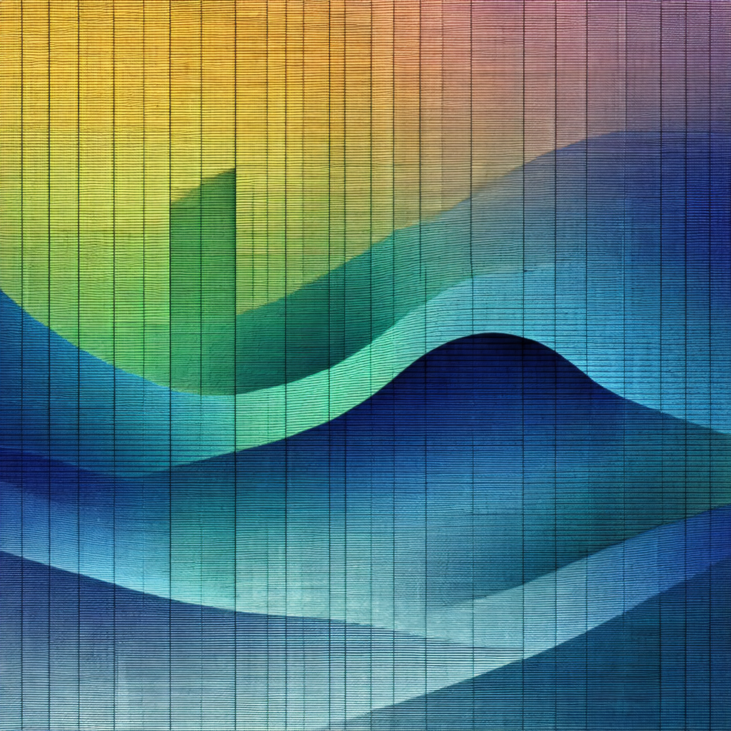 Painting of a wave, featuring a blue and yellow color scheme