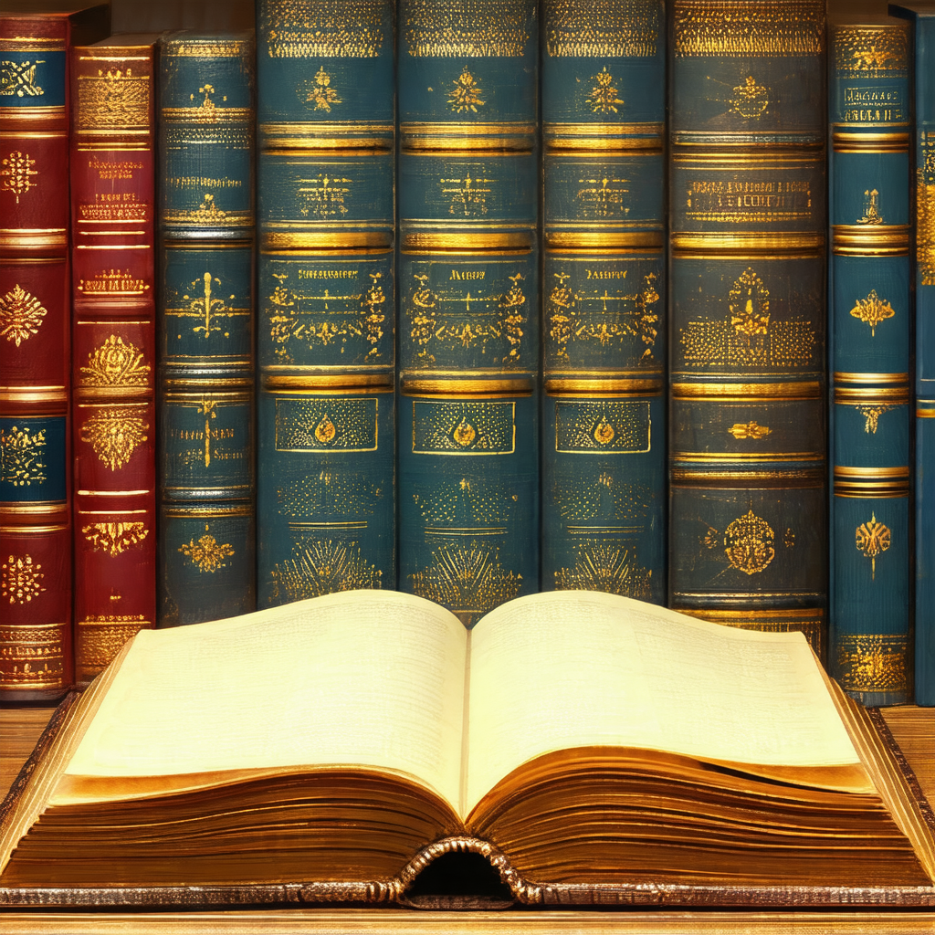 Large collection of books, with some of them being open