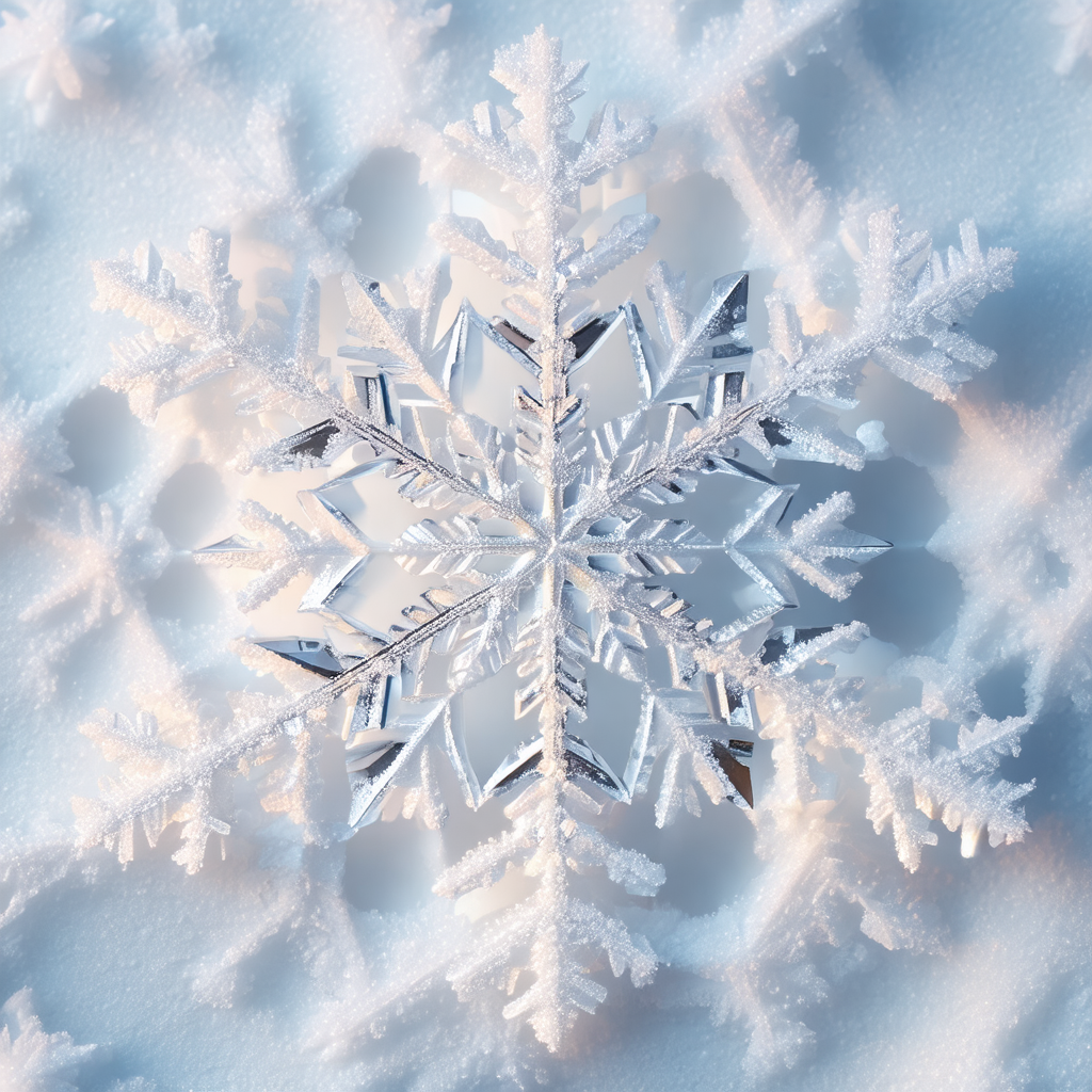 Beautiful snowflake, which is the main focus of the scene