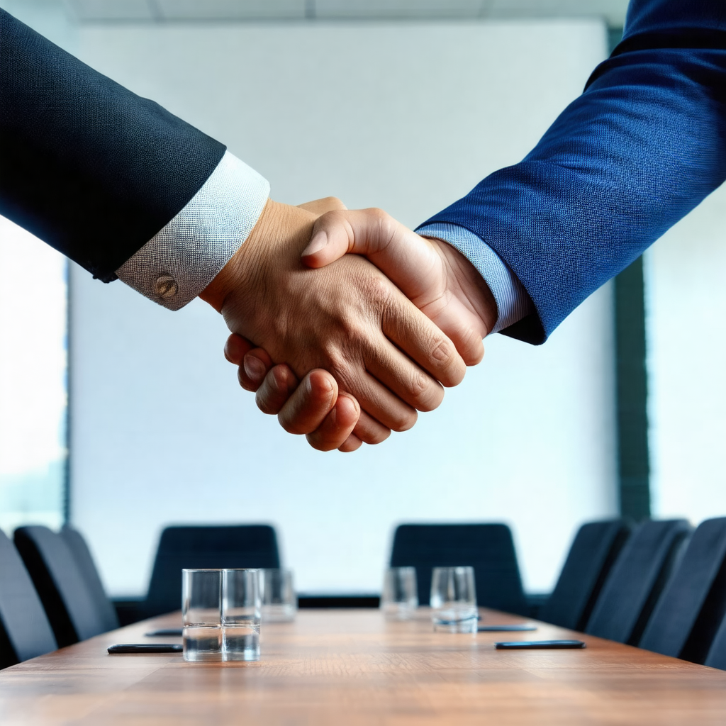 Two men shaking hands in a professional setting