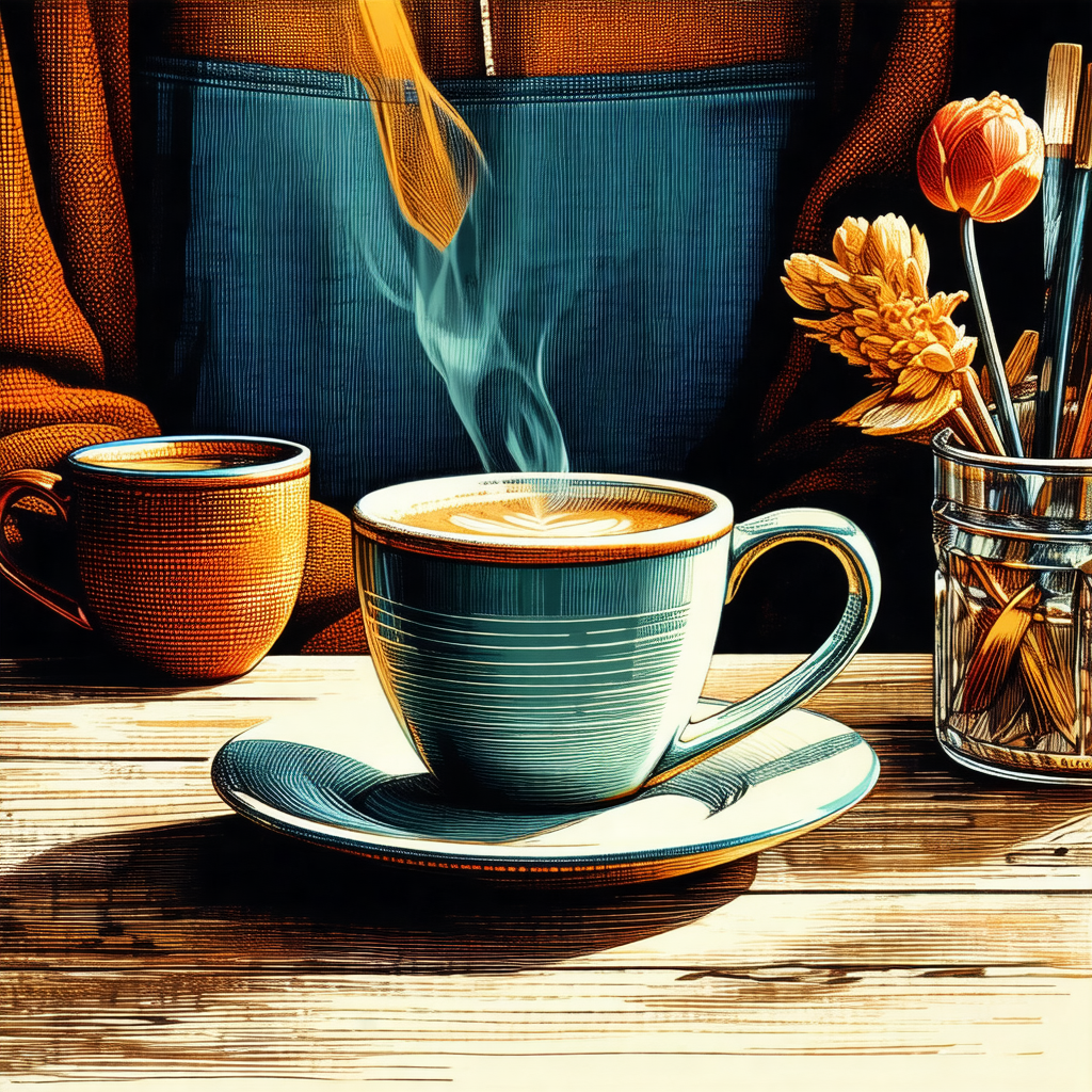 Person sitting at a dining table, enjoying a cup of coffee