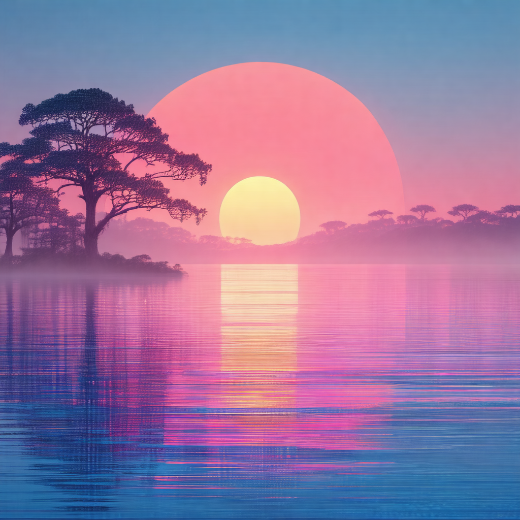 Serene scene of a lake at sunset