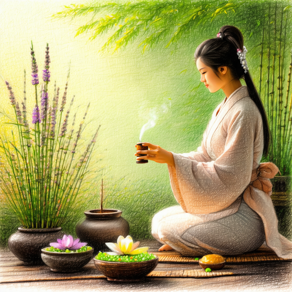 Woman sitting on the floor, surrounded by various potted ...