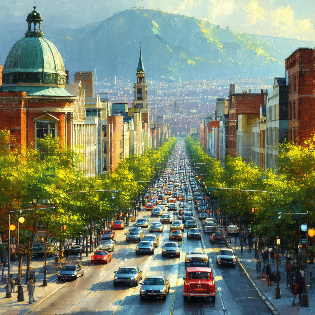 Busy city street filled with traffic