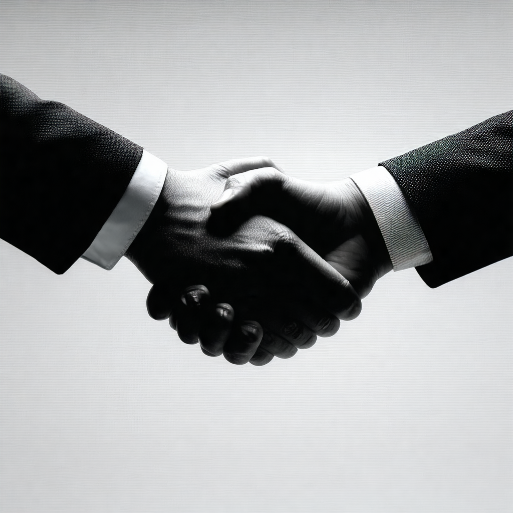 Two men shaking hands in a business setting
