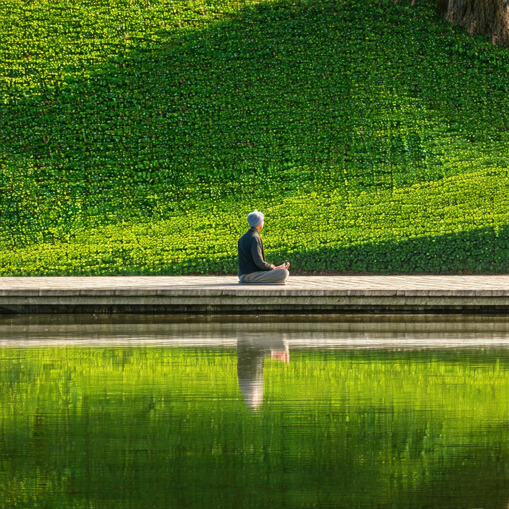 Man sitting on a bench near a body of water, possibly a l...
