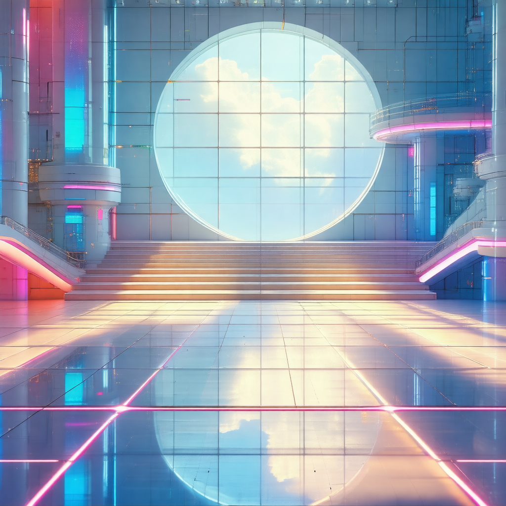 Large, futuristic building with a circular window in the ...