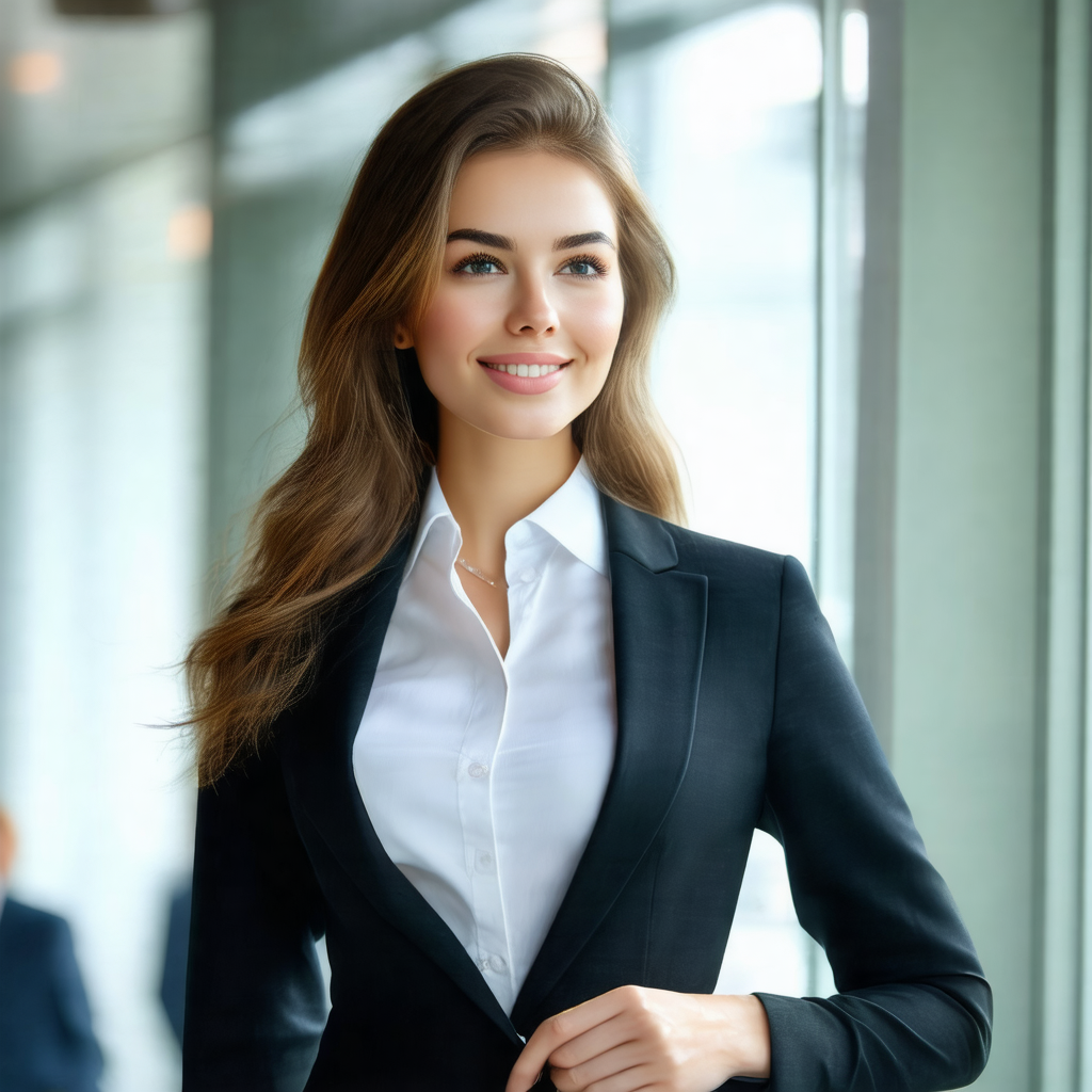 Beautiful young woman wearing a suit and tie, standing in...