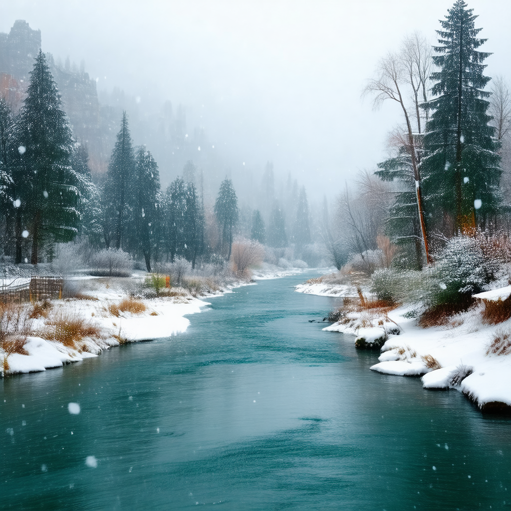 Serene scene of a river flowing through a forest
