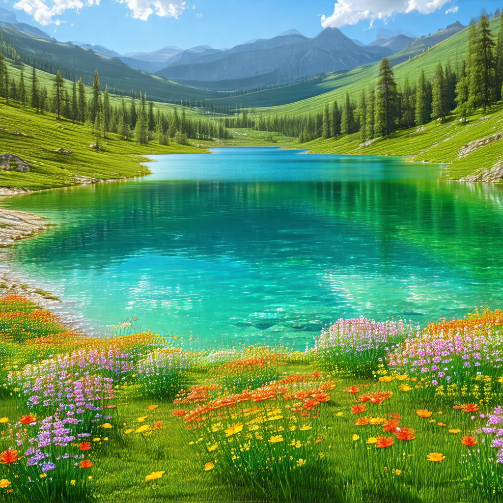 Beautiful, serene scene of a lake surrounded by a lush gr...