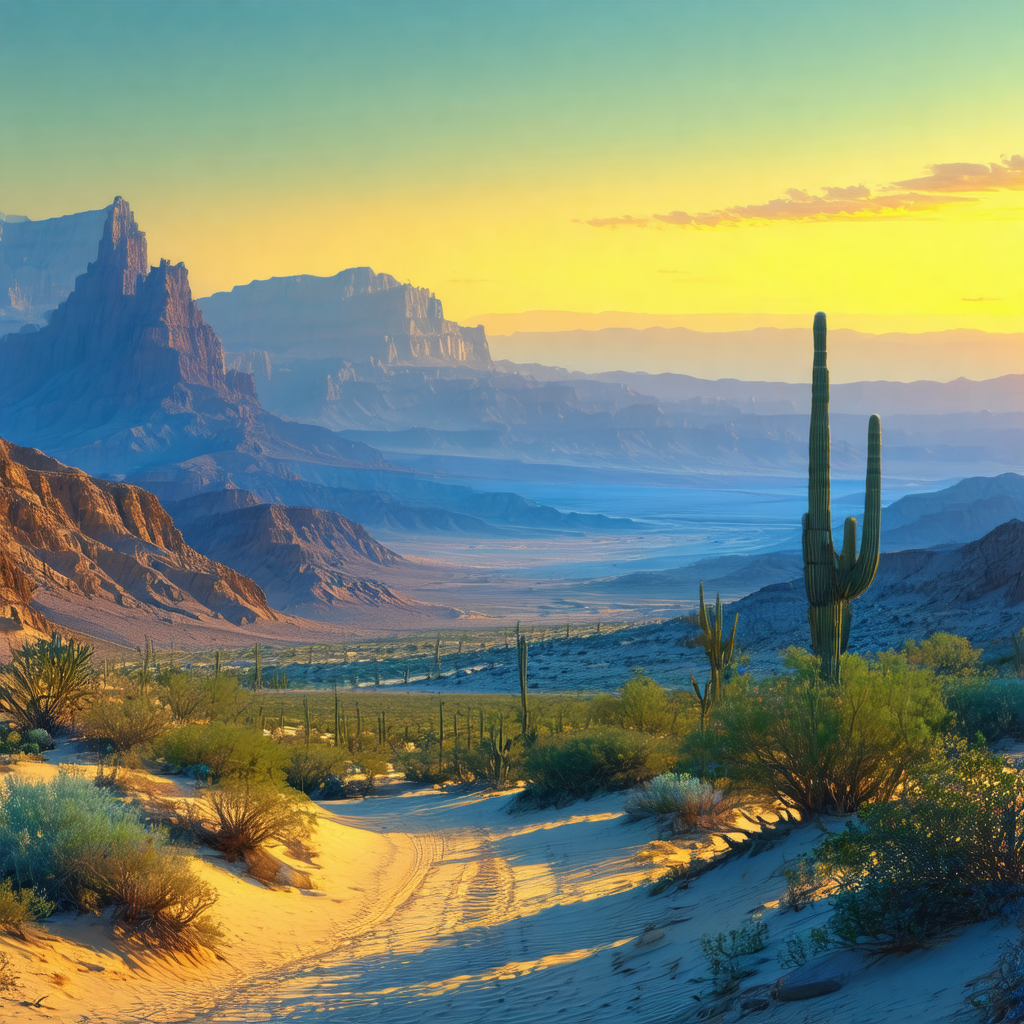 Beautiful desert landscape with a mountain range in the b...