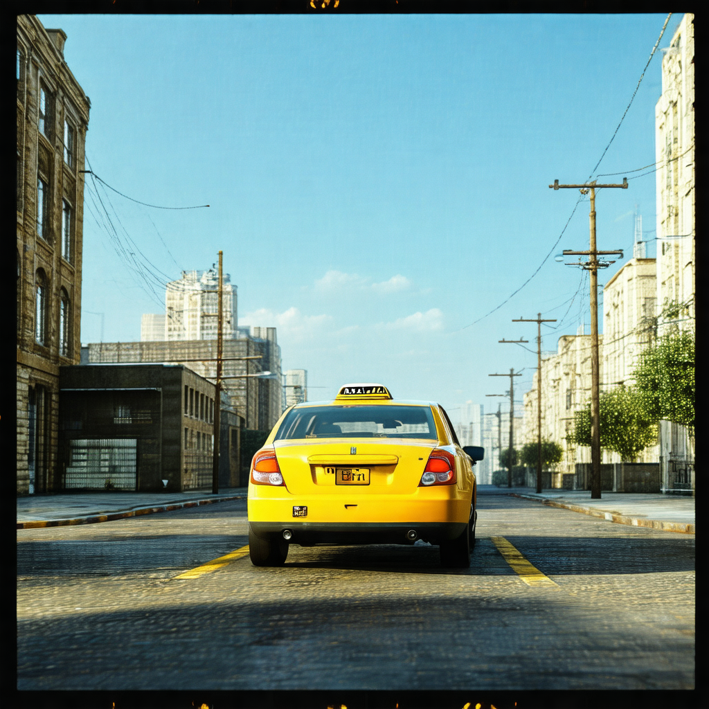 Computer-generated (cgi) scene of a yellow taxi cab drivi...