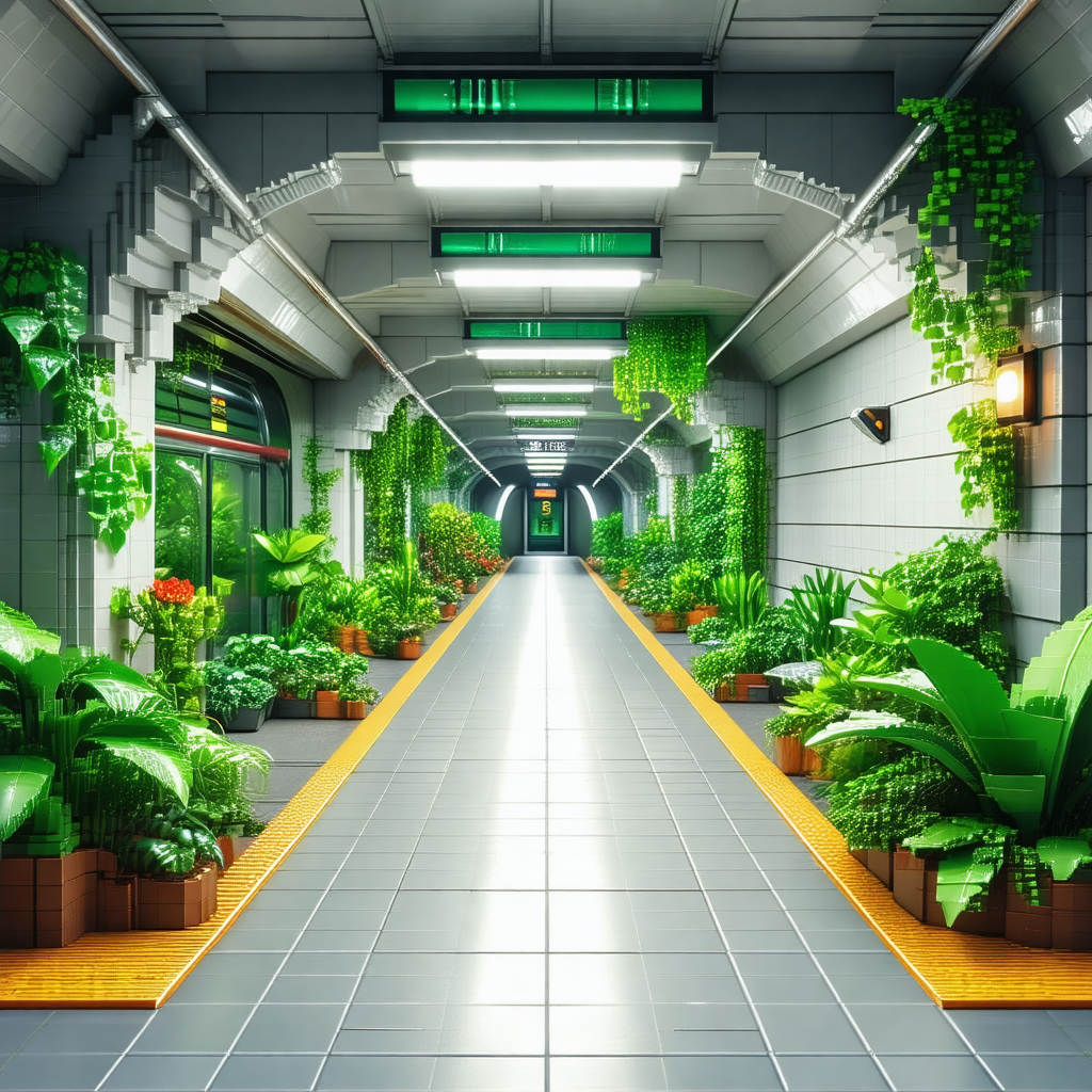 Long, narrow hallway with a variety of plants and potted ...