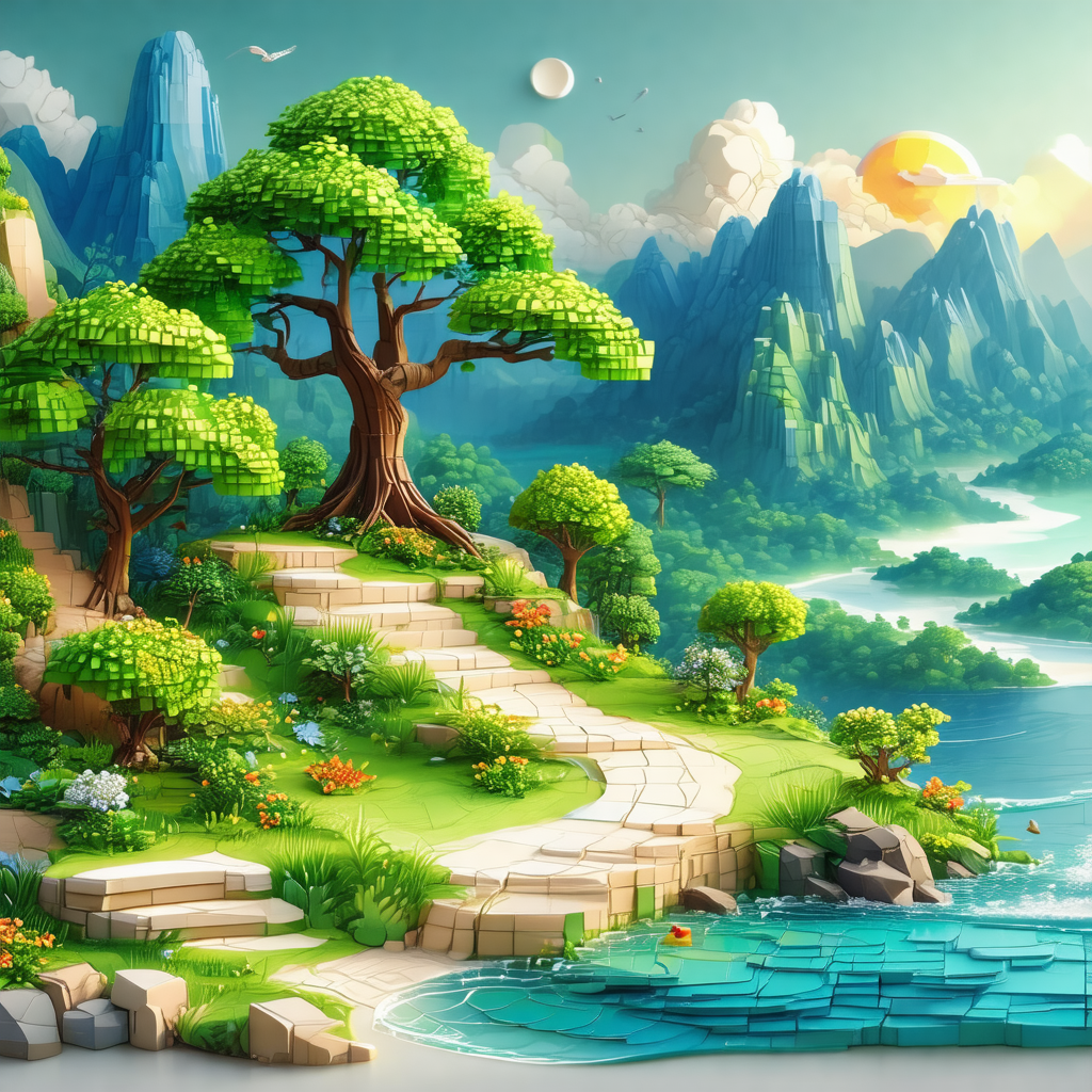 Painting of a beautiful landscape featuring a tree with a...
