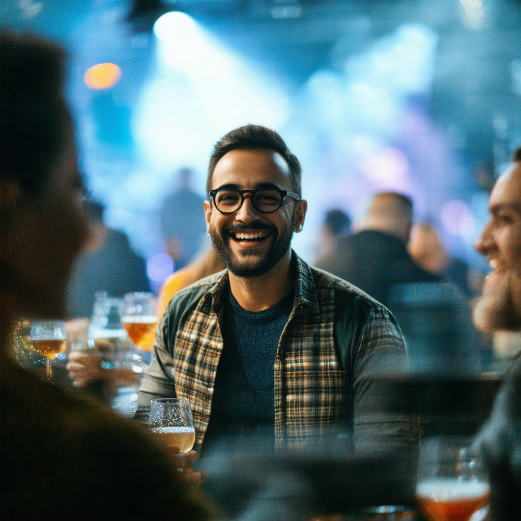 Lively scene at a bar, with a group of people enjoying th...