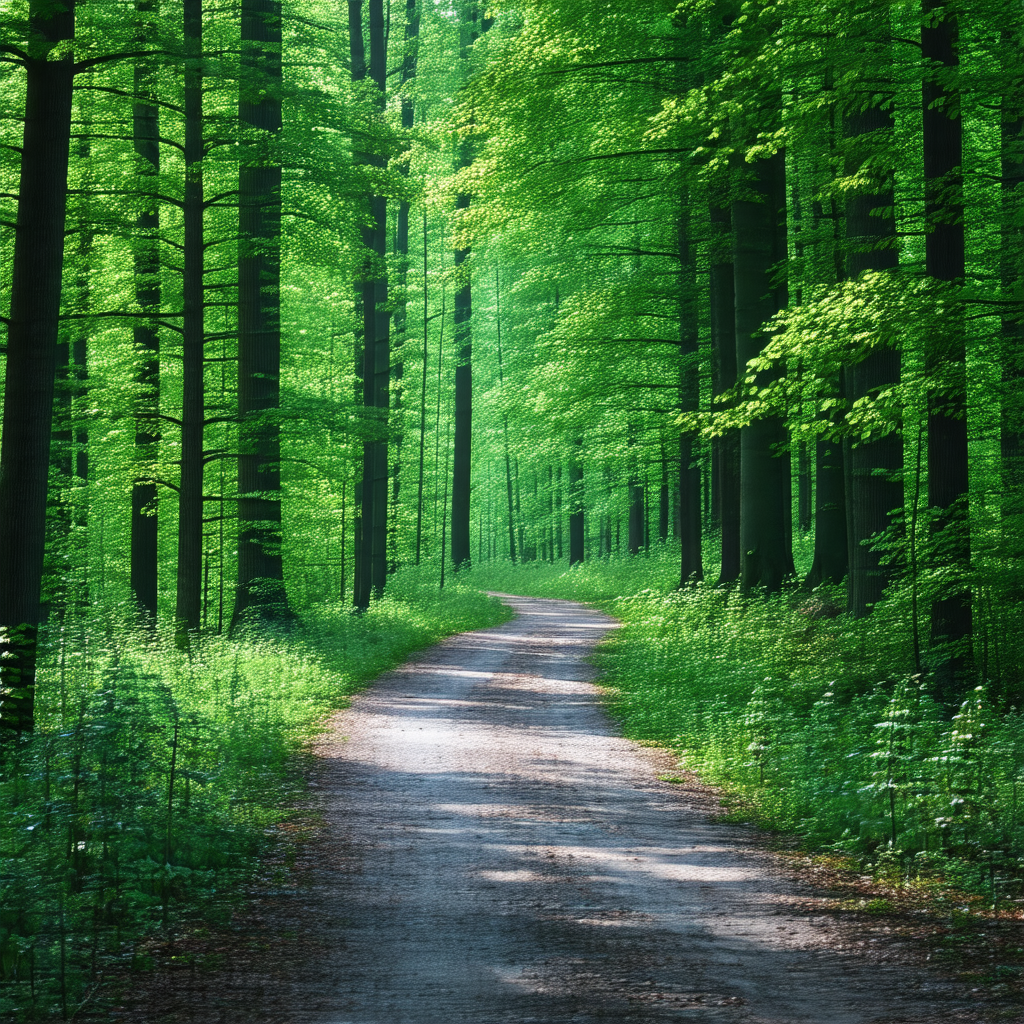 Dirt road surrounded by a lush green forest
