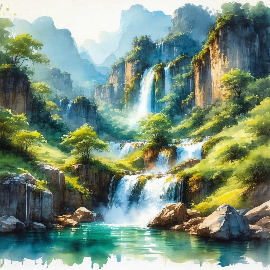 Beautiful waterfall surrounded by lush greenery
