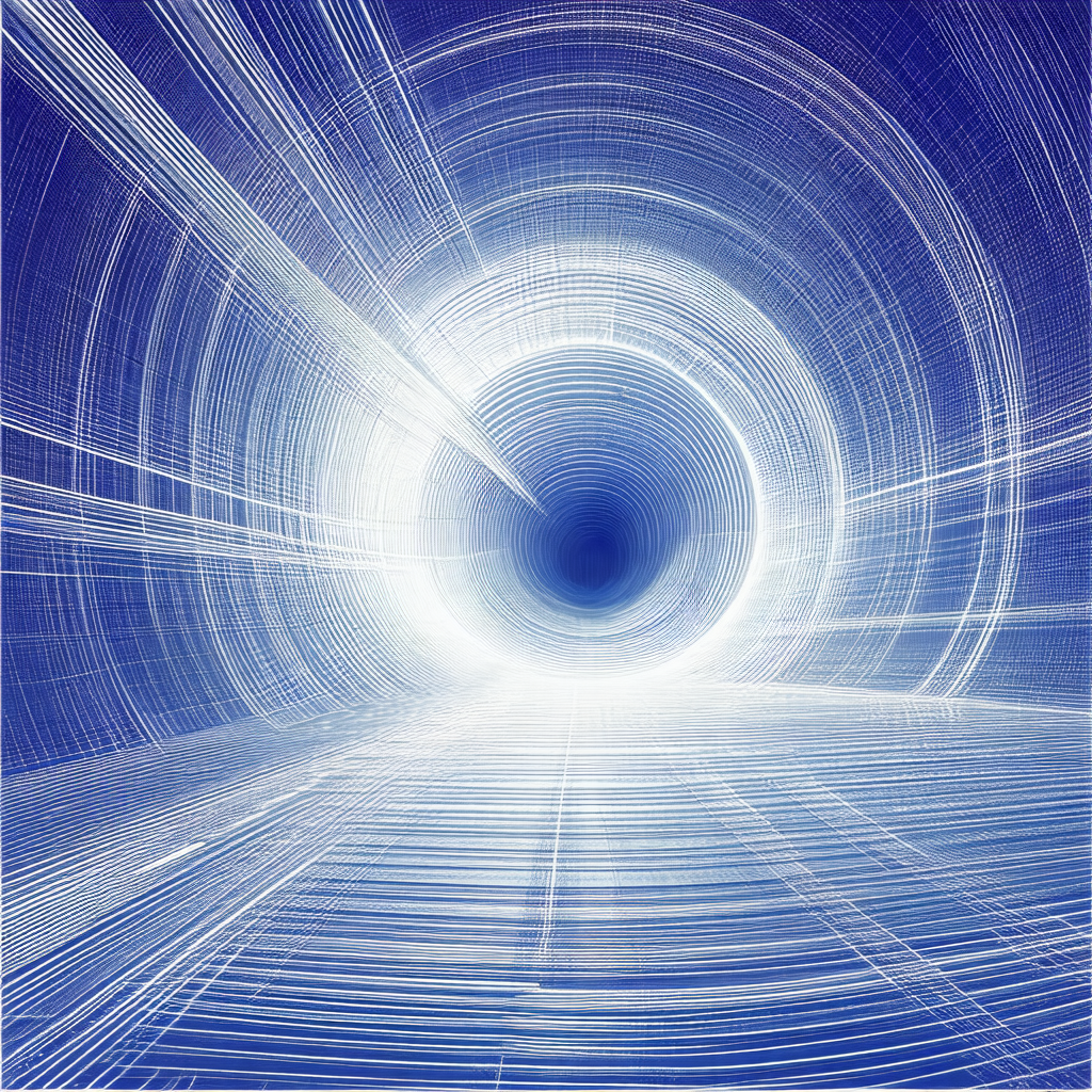 Blue and white photograph of a tunnel
