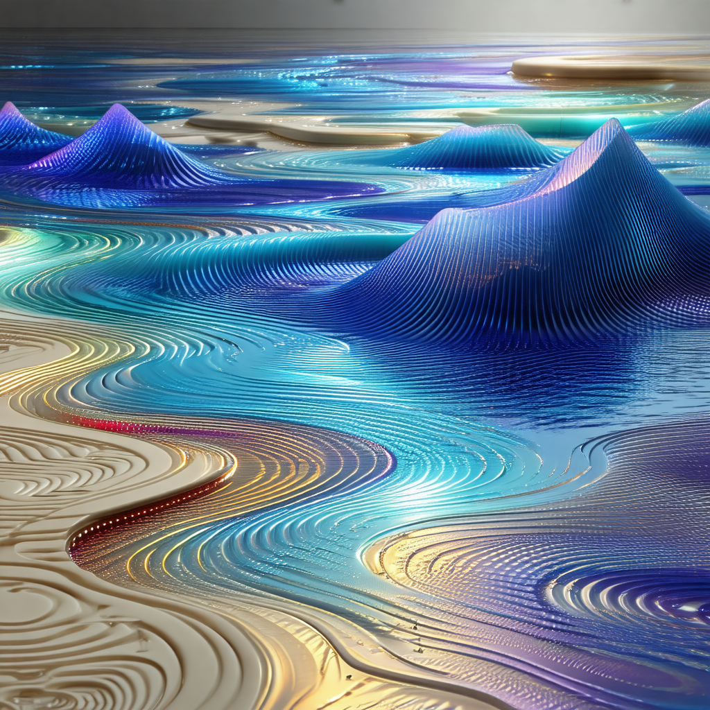 Large, colorful sculpture of a mountain range
