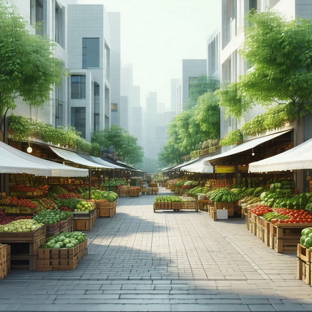 Bustling farmers market with a variety of fresh fruits an...