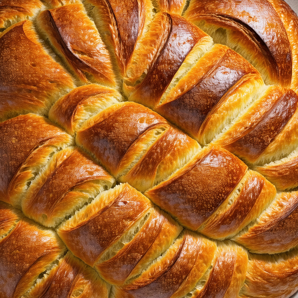 Large, freshly baked loaf of bread, cut into slices