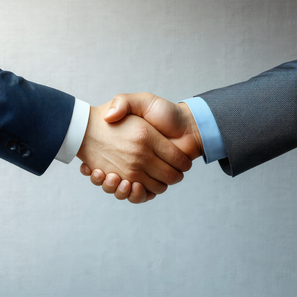 Two men shaking hands in a business setting