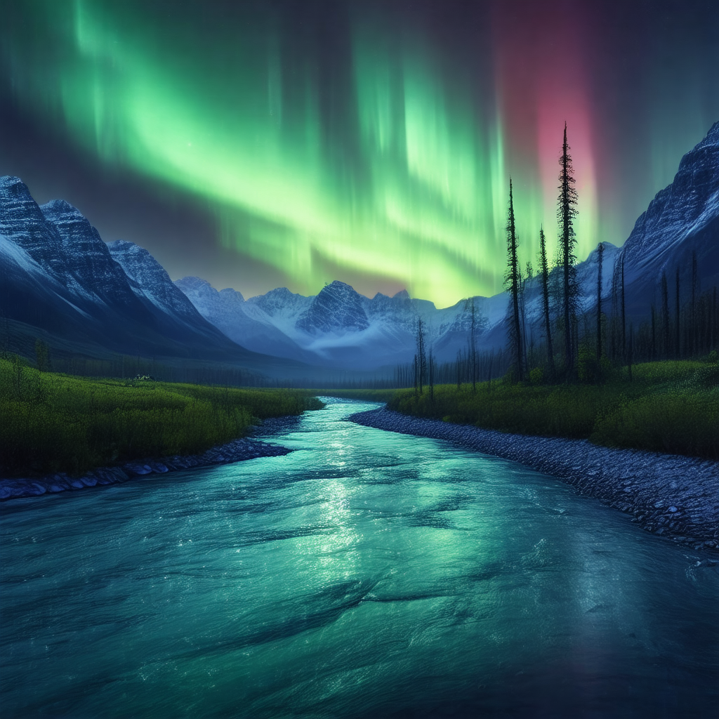 Beautiful scene of a river flowing through a valley, surr...