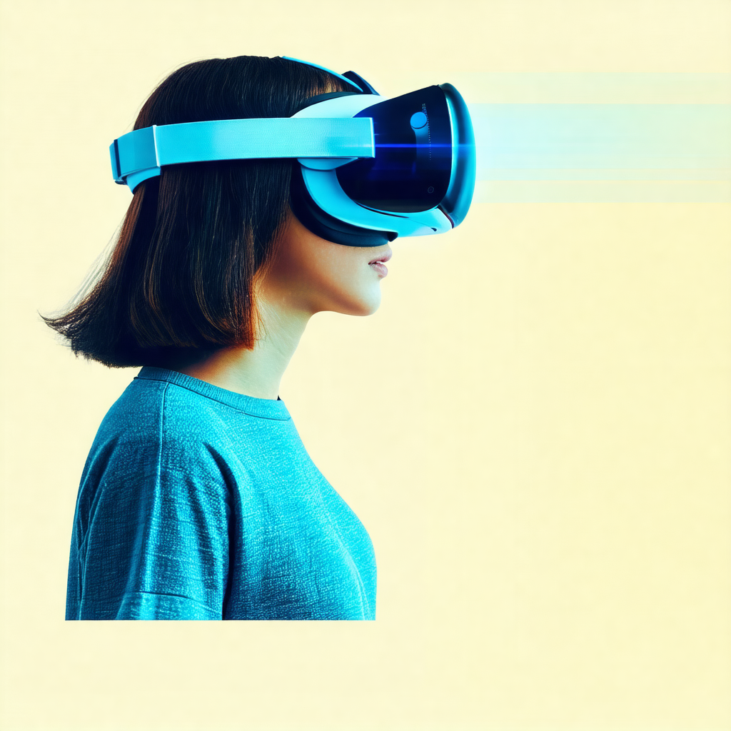 Woman wearing a blue shirt and a blue headset