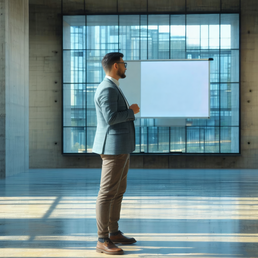 Man standing in a room, wearing a suit and tie