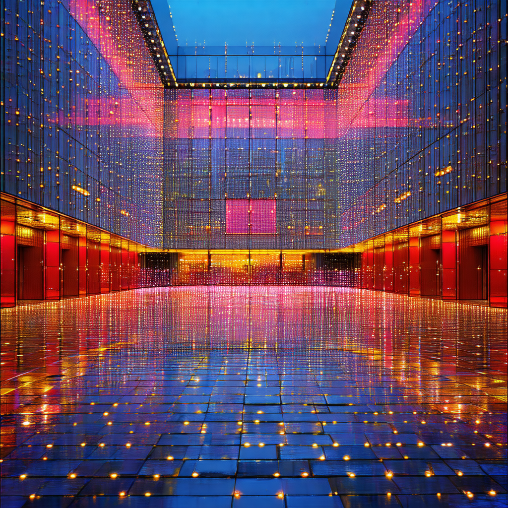 Large, modern building with a glass ceiling