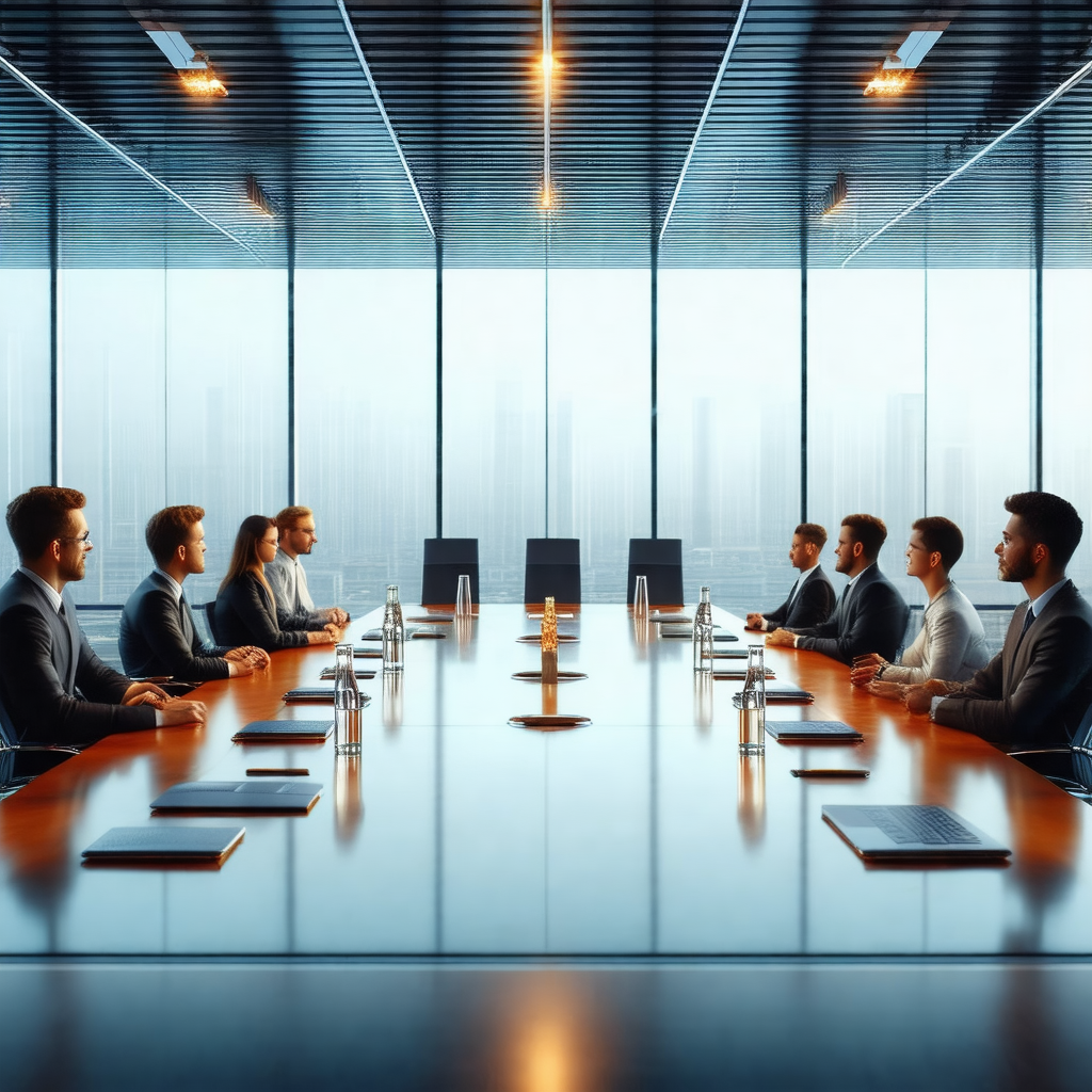Group of people sitting around a large conference table
