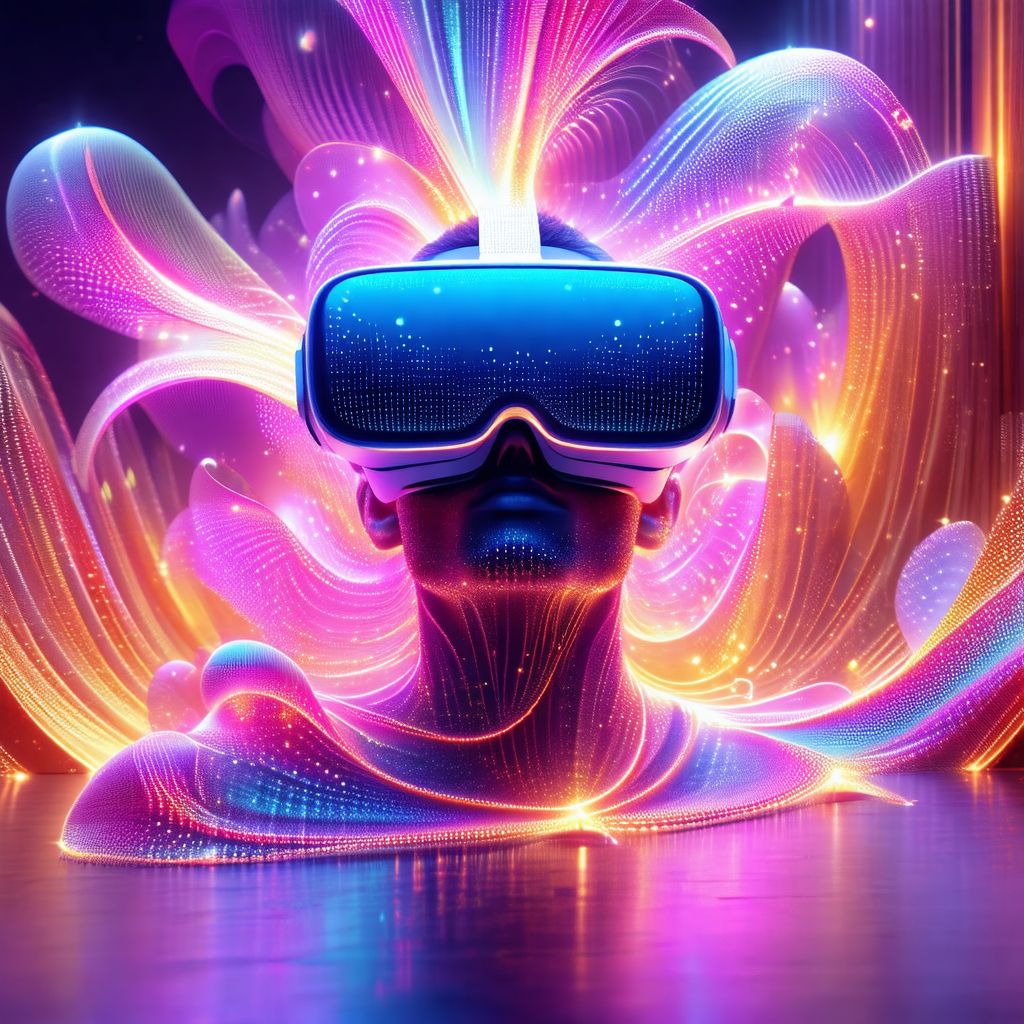 Man wearing a virtual reality headset, which is placed on...