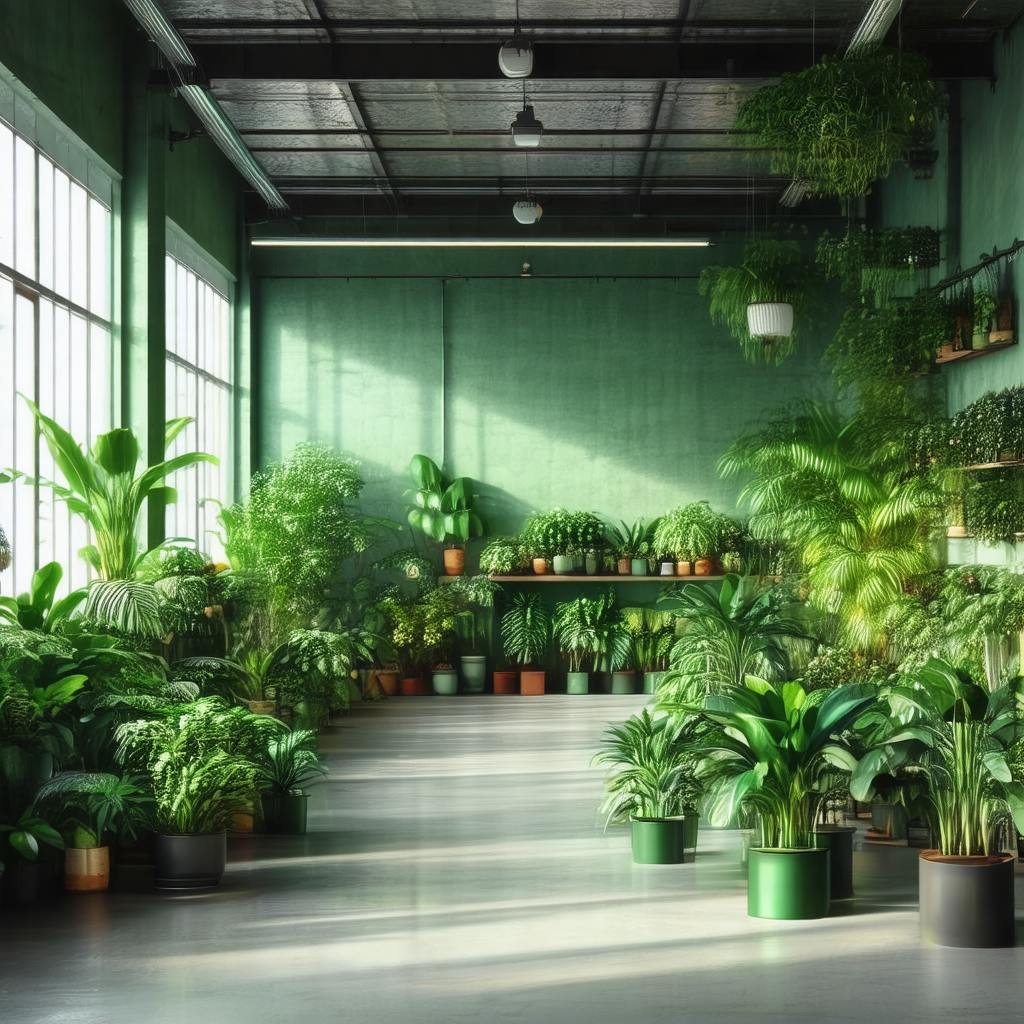 Large room filled with a variety of potted plants