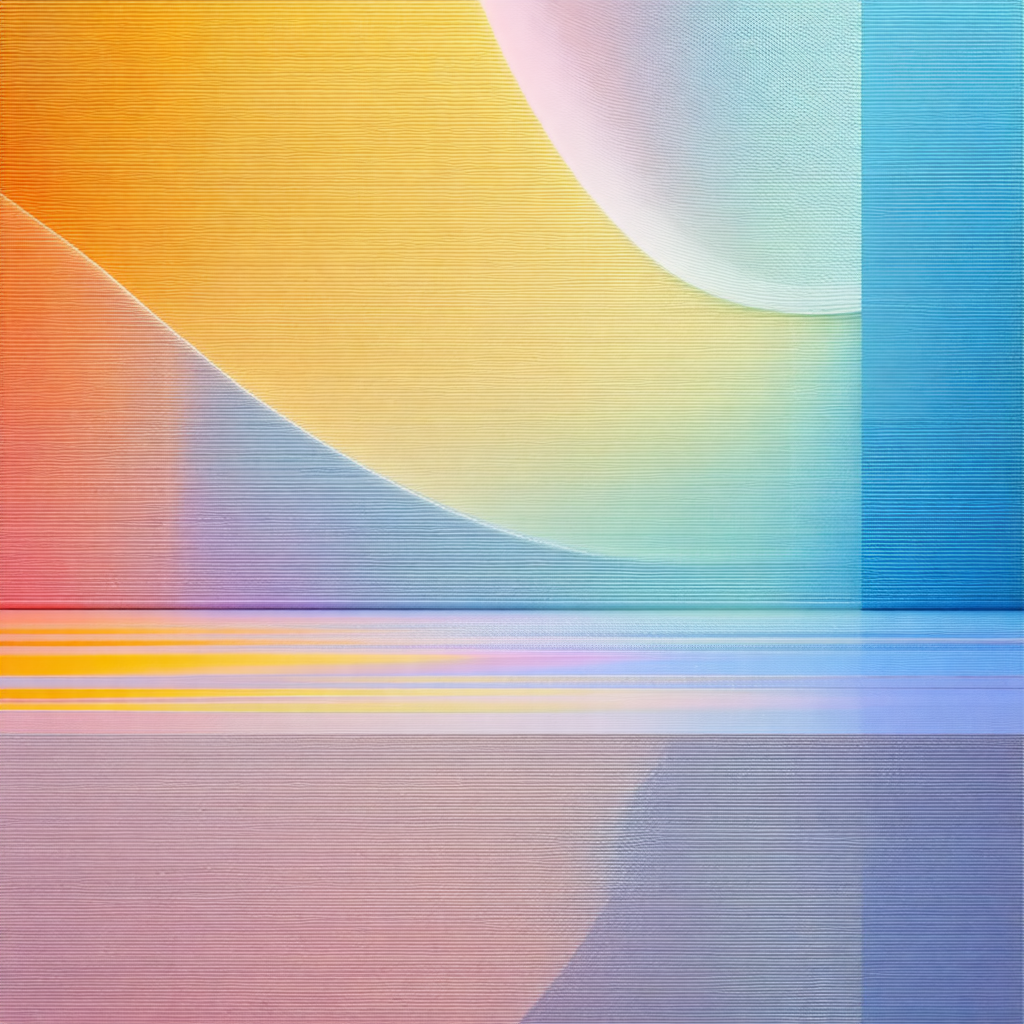 Colorful painting featuring a yellow, blue, and pink grad...
