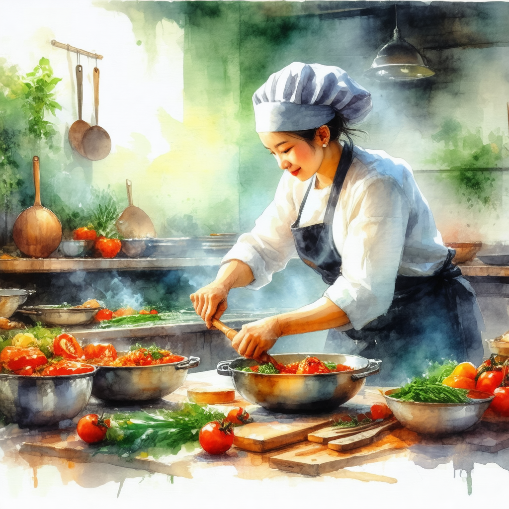 Woman in a kitchen, preparing a meal