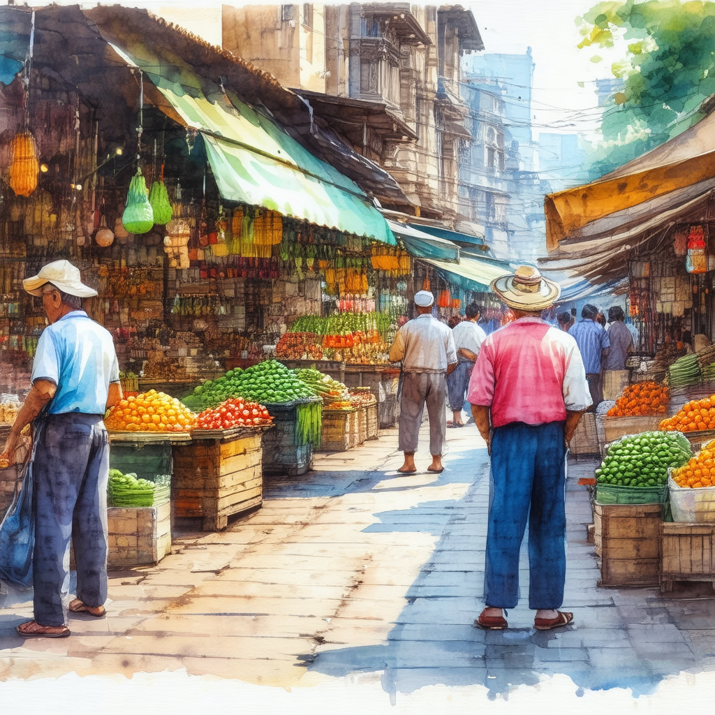 Bustling marketplace with a variety of fresh fruits and v...