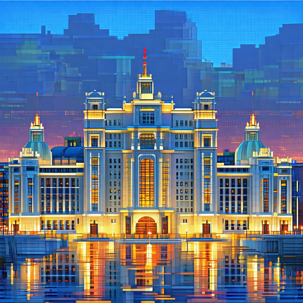 3d rendering of a large white building with a clock tower