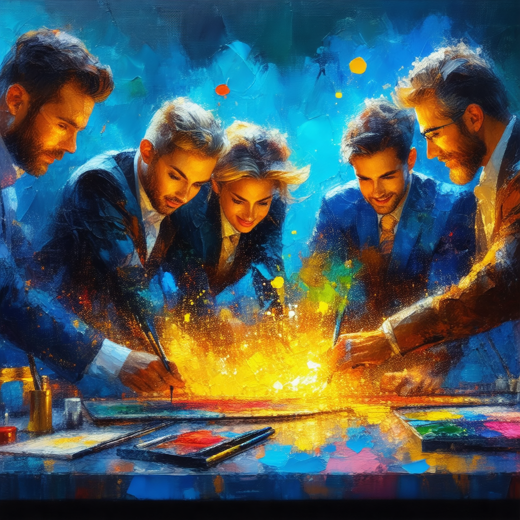 Group of five people gathered around a dining table, all ...