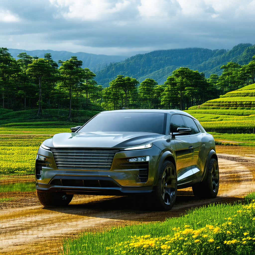 Silver suv driving down a dirt road in a rural area